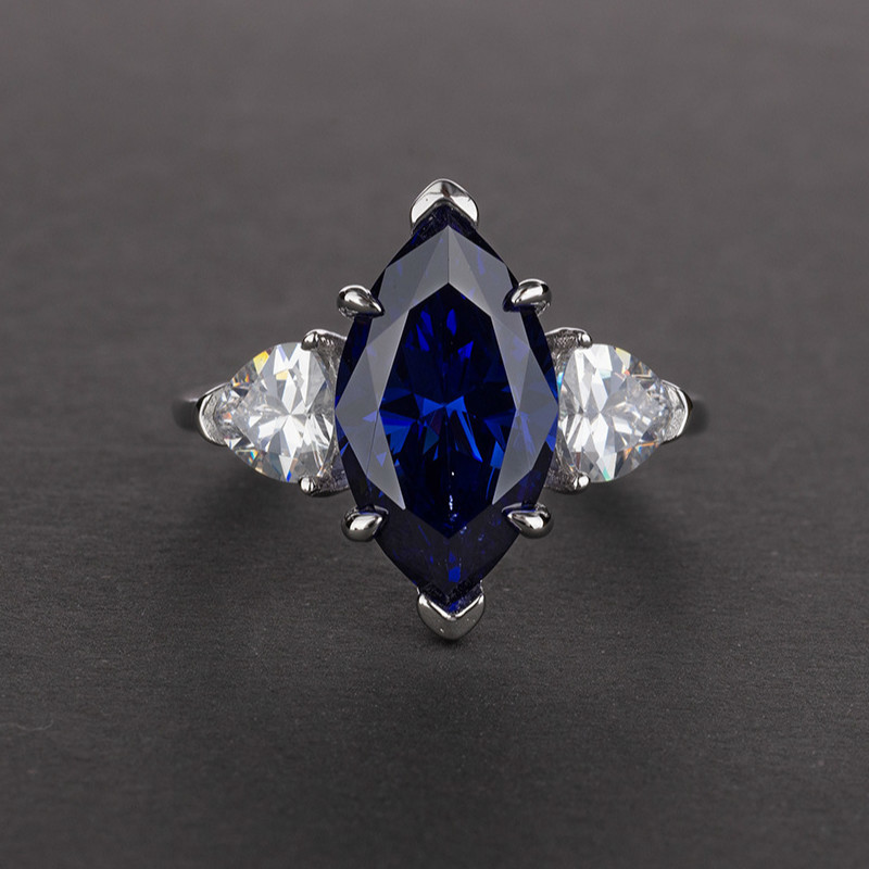 

S925 Sterling Silver Ring Marquise 8*14 Mainstone Sapphire 6 Karat Bride Wedding Luxury Fine Jewelry Gift For Women Y1107