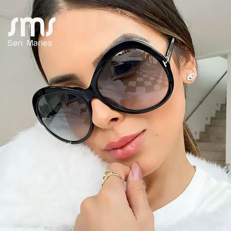 

Oversized Round Cat Eye Sunglasses For Women New Vintage Gradient Brown Sun Glasses Female Print Stripe Eyewear Big Frame Pink