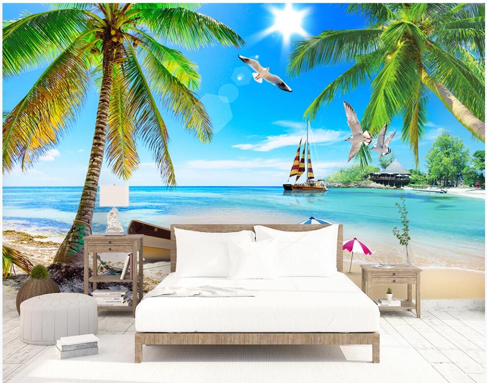 

3d wallpaper custom photo mural Sea view island coconut tree sailing scenery living room Home decor 3d wall murals wallpaper for walls 3 d, Non-woven wallpaper