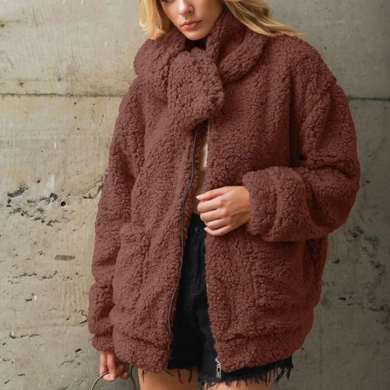

Bella philosophy Winter Warm Scarf Coat Vintage Faux Fur Female Loose Coat Jackets Casual Street Wear Lady Teddy Bear Outwears, As photo 2