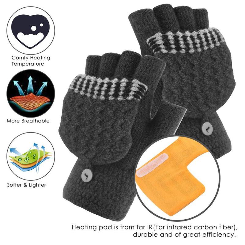 

Men's Women's Secure USB 5V Heating Gloves Hand Warmers Winter Warm Mittens Hand Laptop Half Fingerless Electric Heating Gloves, Black