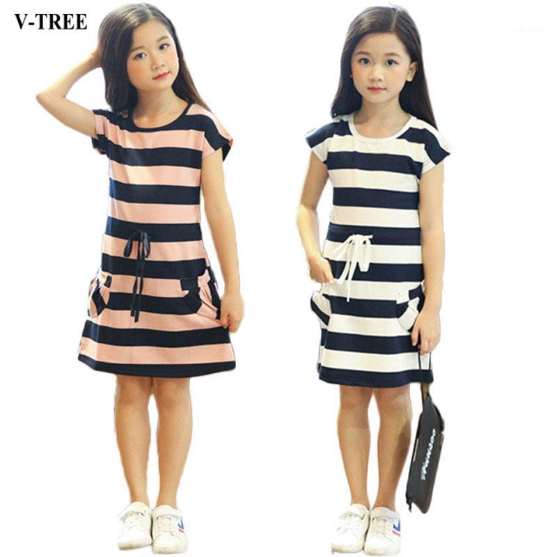 

Summer Girls Dress Striped Kids Dresses For Girls Children Princess Dress Baby Costume Teenager Party Roupa Infantil1, Pink