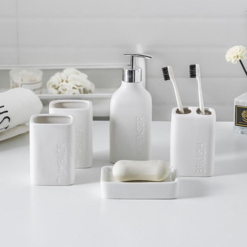 

Pure White Ceramic Bathroom Kit Ceramic Bathroom Five-piece Set European Style Wash Set Mouth Cup Toothbrush Cup Tooth Toile