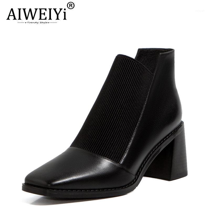

AIWEIYi Women Boots Genuine Leather Round Toe High Heels Platform Ankle Boots For Women Winter Short Warm Casual Shoes1, Apricotwinter