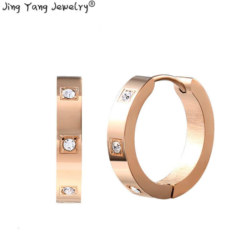 

Hoop & Huggie Jingyang Gold Pink Zircon Circle Huggies Earrings With Wedding Ceremony Cz Stones Of Stainless Steel Middle For Women