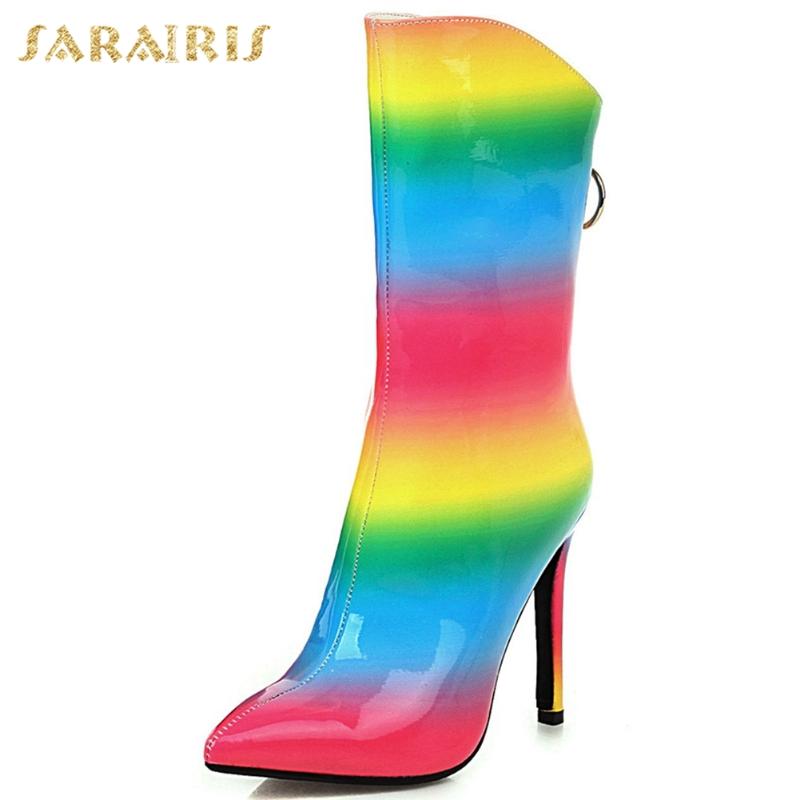 

Sarairis Fashion New Hot High Quality Sexy Thin High Heels Mid Calf Boots Women Shoes Zip Up INS Shoes Ladies Boots Female, Pink