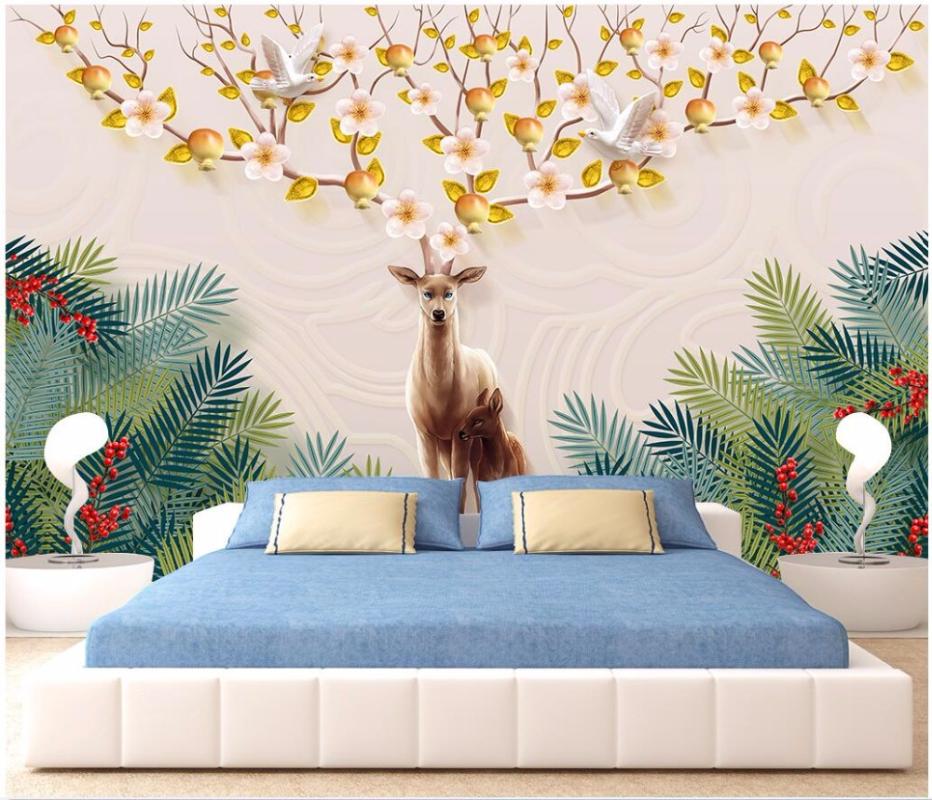 

3d wallpaper custom photo European elk tree plant TV setting wall decor painting room 3d wall murals wallpaper for walls 3 d, As pic