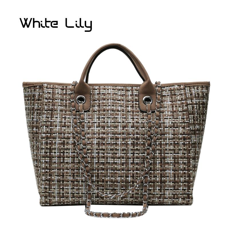 

2021 New Women Tote Bag Fashion Canvas Large Handbag Chains Shoulder Bags Ladies Big Messenger Bag Shopping, Black