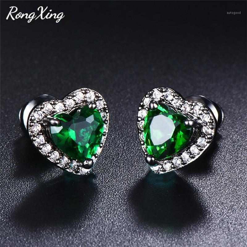 

Stud RongXing Cute Love Heart Earrings For Women Gold Filled Zircon May Birthstone Olive Green/Blue Double Ear07511