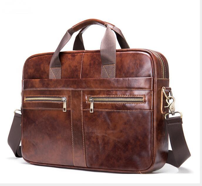 

Casual business leather men's handbag horizontal shoulder messenger bag computer bag A4 document