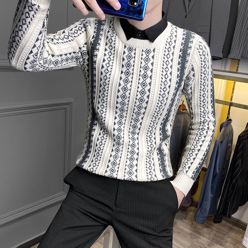 

Autumn 2021 Men's Thin New Striped Sleeve Long Shirt Fashion Youth Clothes VF5P, White