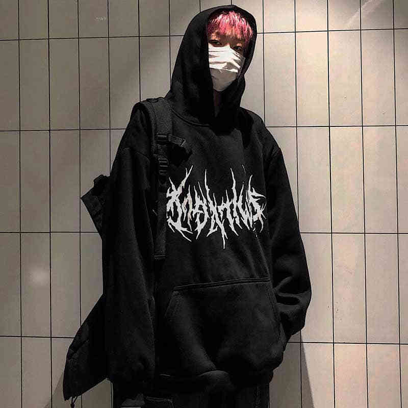 

2021 New Gothic Hoodies Oversized Couple Hoodie Women Letter Printed Streetwear Hooded Long Sleeve Autumn Winter White Pullover Mtqv, Black
