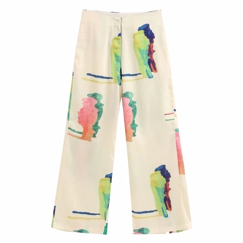 

New Women popular colorful painting wide leg pants femme leisure zipper Trousers office lafy wear casual slim chic pants P603 201118, As pic p603bb
