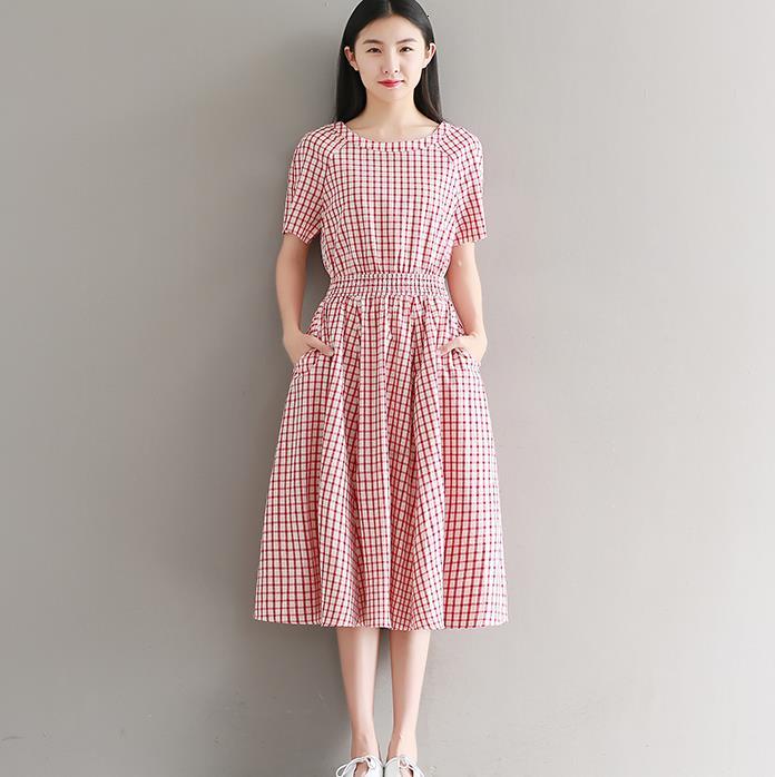 

2021 New Preppy Style 100% Cotton Literary Lattice Summer Vintage Red Plaid Elastic Waist Female Robe Casual Women Hprs, Black