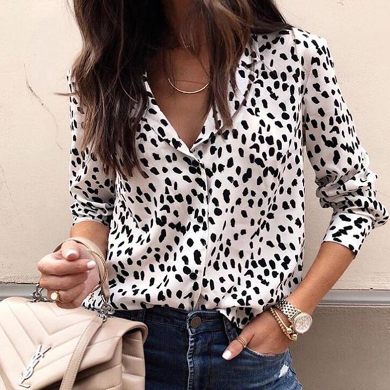 

Women' Blouses & Shirts Sexy Leopard Print Long Sleeve Shirt With V-Neck For Women Lightweight Temperament Mujer De Moda 2021 Blouse 3XL Pl, White