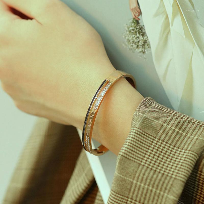 

Vintage Roman Numerals Stainless Steel Bangle Cubic Zirconia Bangles Fashion Women Jewelry Accessories Gift1