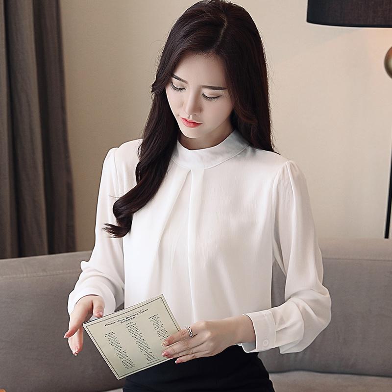 

Womens Blouse Long Sleeve Round Neck Chiffon Shirt Solid Color Top Womens Tops and Blouses, Black