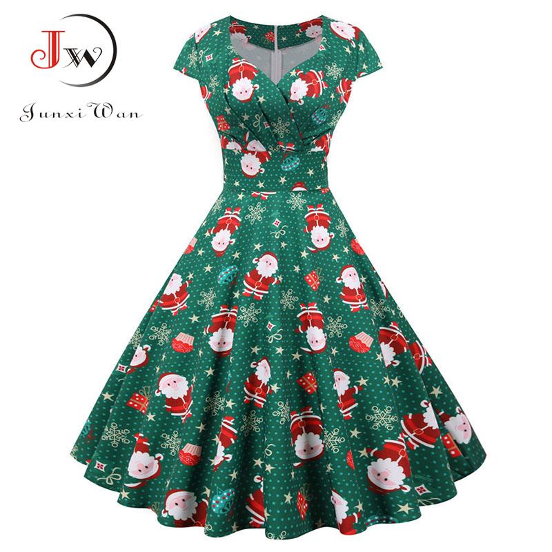 

Casual Dresses Christmas Party Dress Women 2021 Short Sleeve V Neck Elegant Vintage Print Xmas Year Prom Sundress Plus Size 3XL Robe, Pettiskirt red