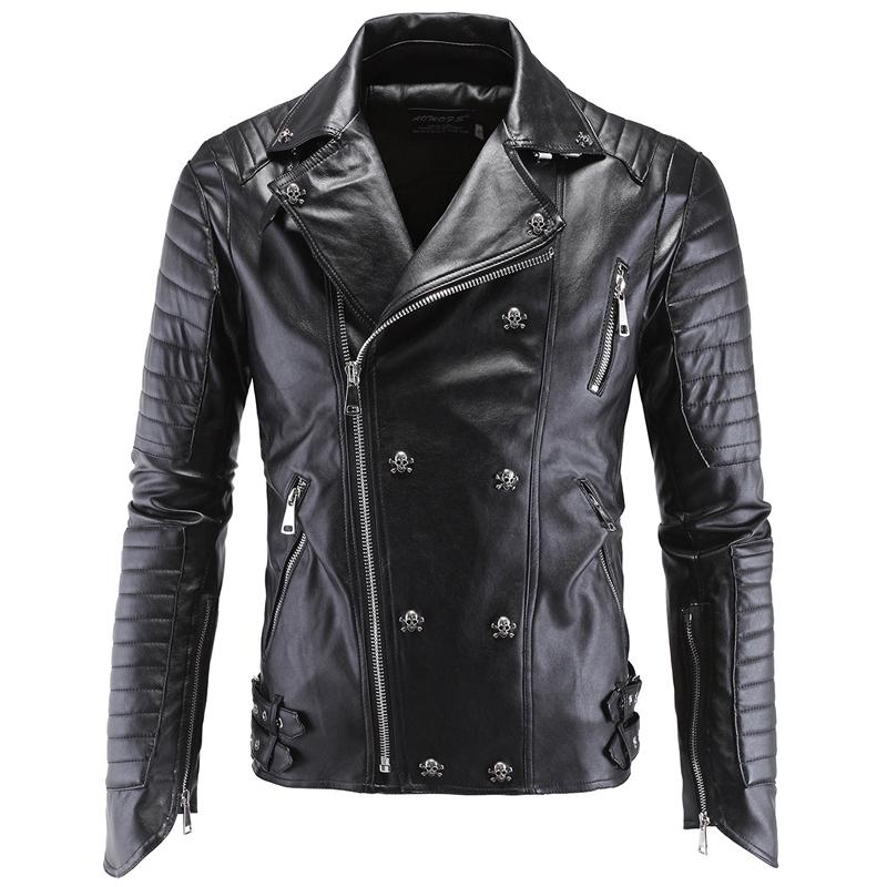 

2020 Automotive Mens Leather Jacket Coat Skulls Sequined Personality 5XL Winter Mans Leather Suede Coats PU Streetwear A866, Black