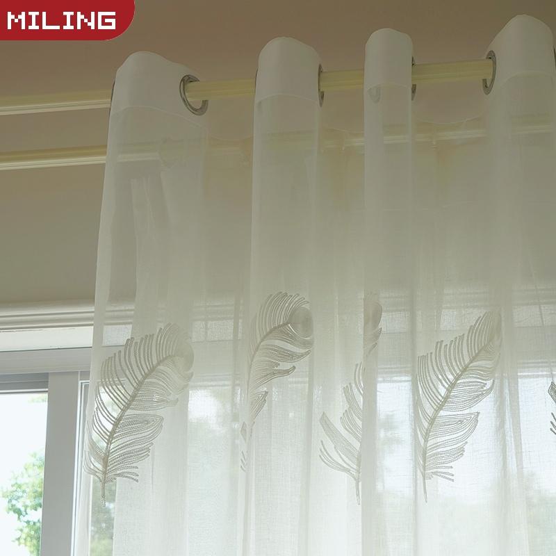 

Modern Printed Feather Embroidered Tulle Curtains for Living Room Bedroom Balcony Garden Soft Tulle for Windows Curtains, White