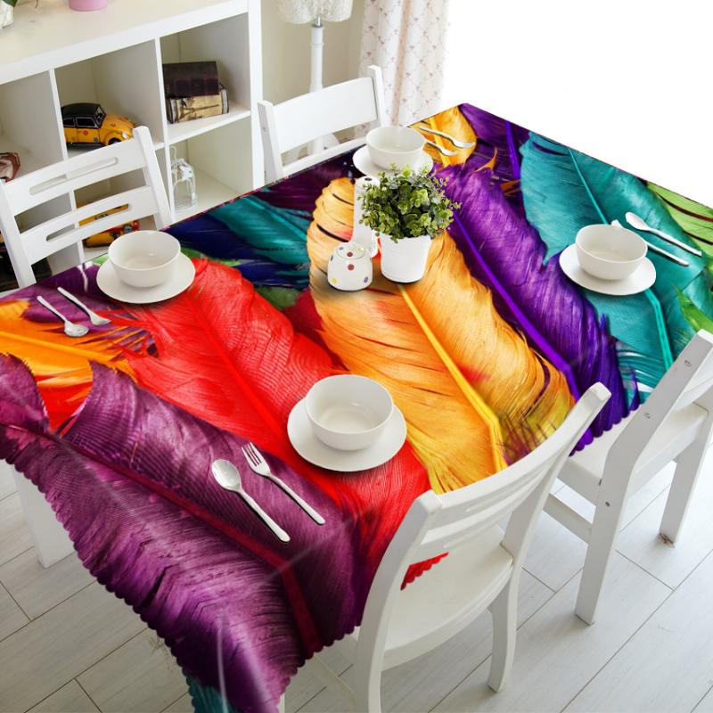 

3d Colorful Feather Tablecloth Cartoon Orange House Washable Dustproof Thicken Cotton Cloth Rectangular and Round Table Cloth, Style e
