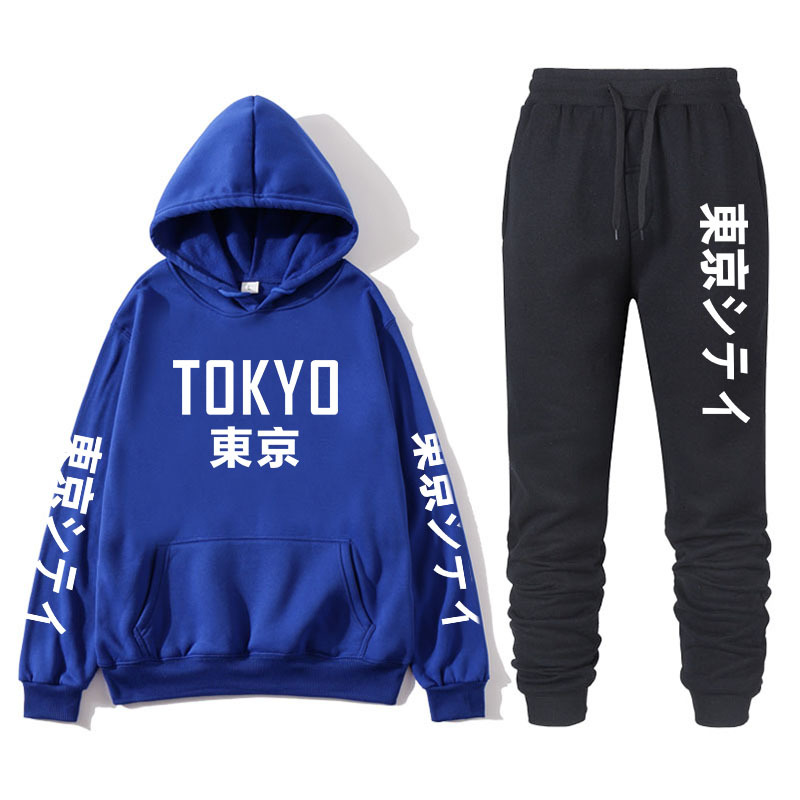 

2021 New Japanese Street Fashion Printing with Tokyo Bay Hoodie Suit Brand Sportswear Men's Hip Hop Sweatshirt + Sports Pants Autum 597h, Gray.gray