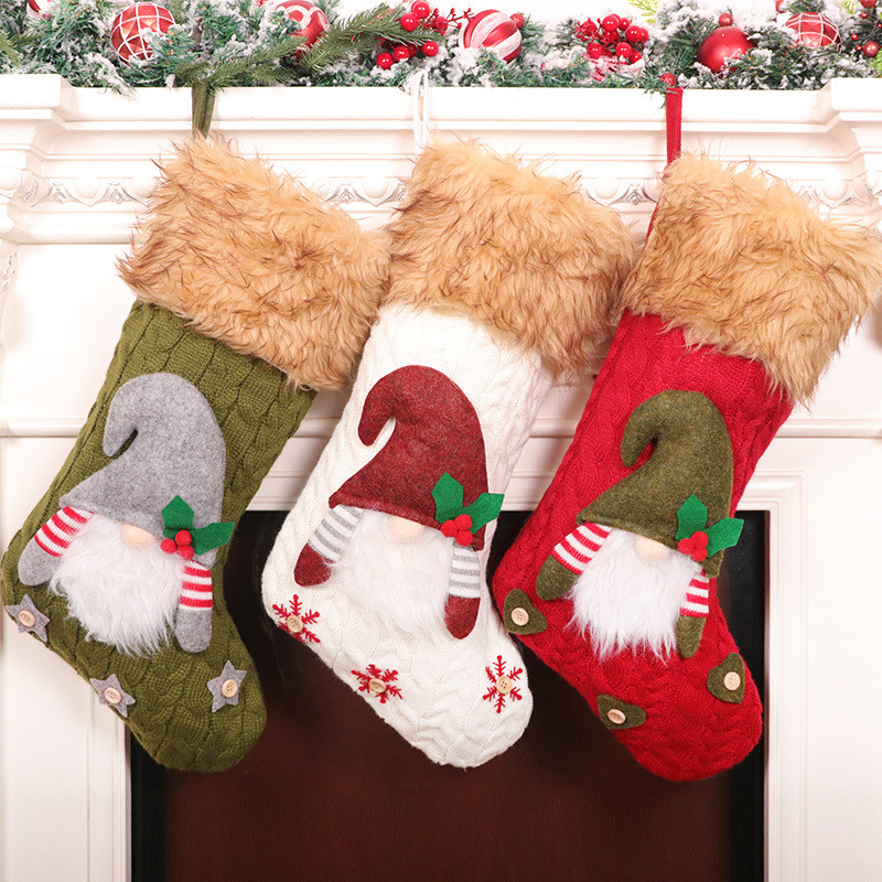 

Faceless Doll Knitting Stocking Large Christmas Knitted Faceless Santa Gnome Doll Socks Candy Gift Bag Christmas Decoration