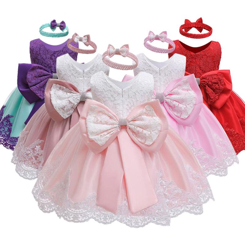 

Girl's Dresses Summer Big Bow Flower Girl Dress Born Baby Princess Ball Gown Costume Holy Communion Baptism Vestido, Red;yellow