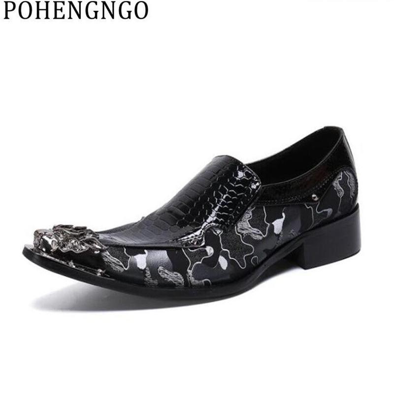 

2020 New Men Genuine Leather Shoes Pointed Toe Man Flat Classic Men Dress Shoes Printing Italian Formal Oxford Loafers, Black