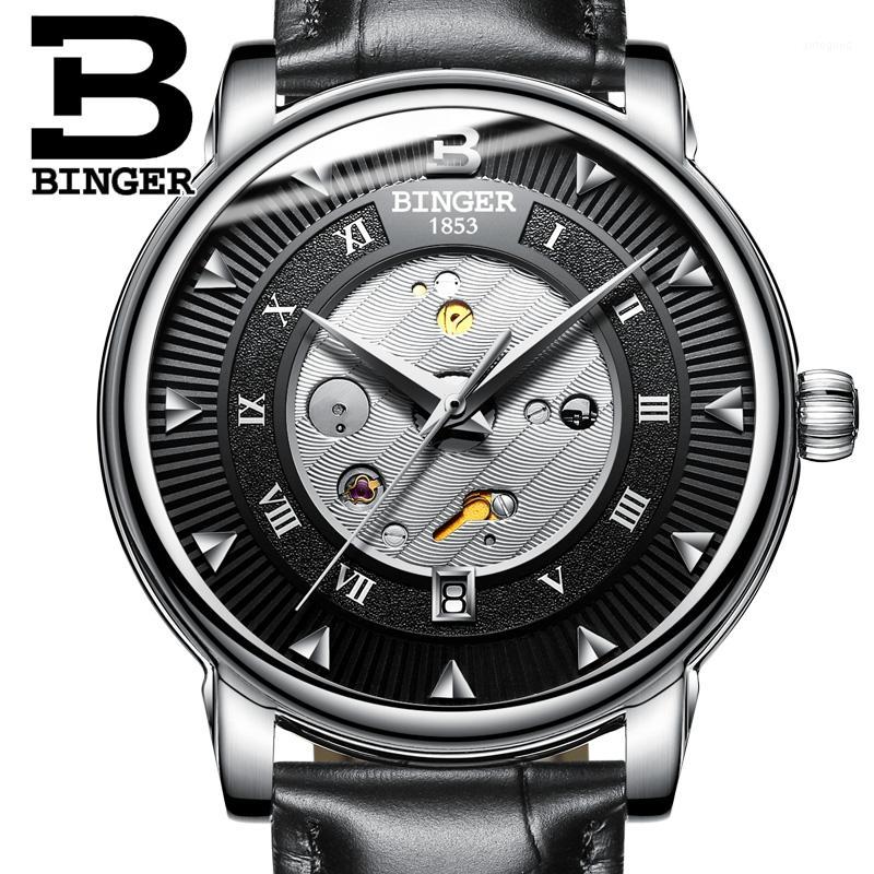 

Fashion Mechanical Watch BINGER Top Brand Men Skeleton Automatic Watches relogio masculino Stainless Steel Black Clcok 20201, 03
