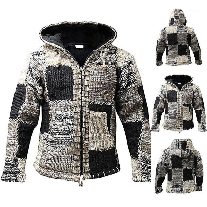 

Men's Sweater Coat Spring Autumn Mens Hooded Stripe Thick Wool Zipper Male Cardigan Jumpers Coat Sweater X5P51, As pic