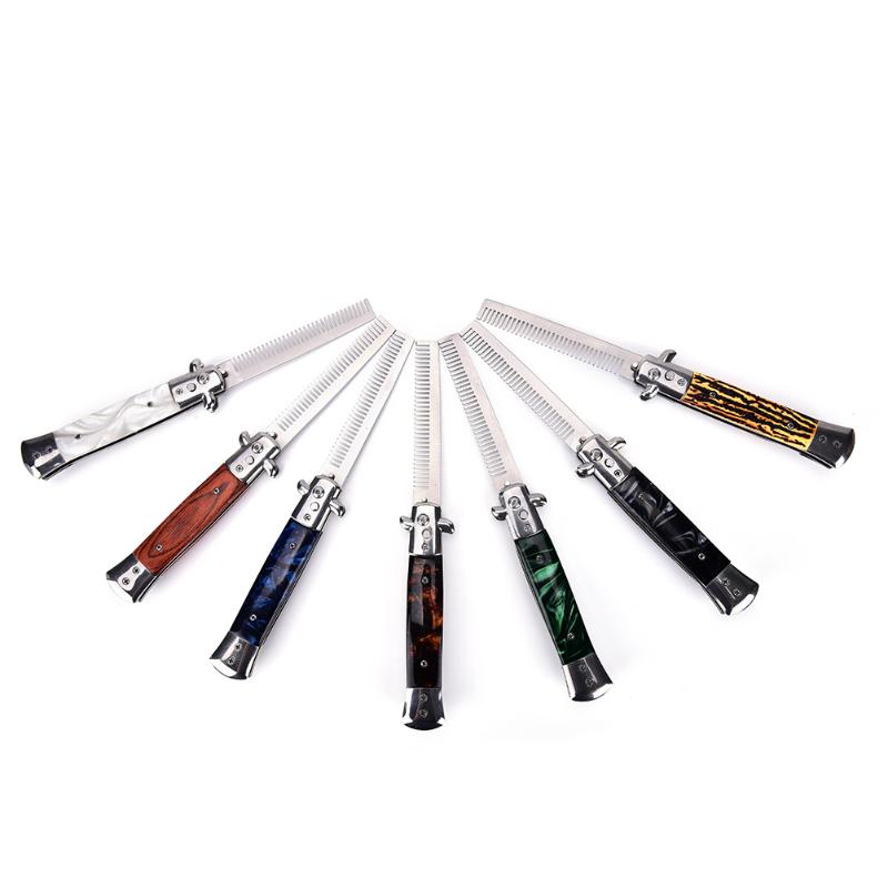 

1Pc Foldable Knife Comb Pro Automatic Hair Trimmer butterfly Men Pocket stainless steel spring jump Brush Salon Beauty Tool