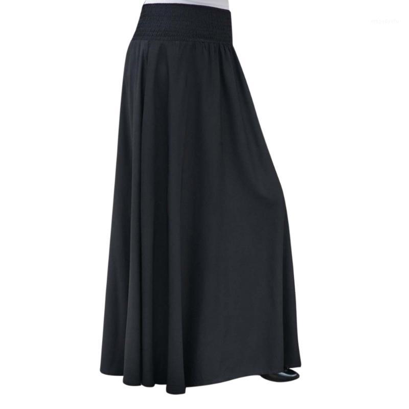 

Loose Long Skirts Womens faldas largas mujer solid casual High Waist maxi Skirt vintage A-line skirt female d905271, Black