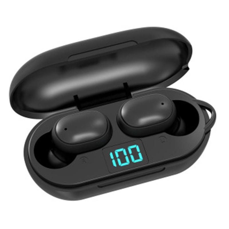 

H6 Wireless Bluetooth 5.0 TWS Mini Earbuds Digital Display Handsfree Headset with Charging Case Driving Stereo Earphone, Black