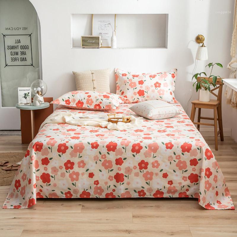 

Floral Cotton bed sheet sets  full Queen King size Bedding flowers Bed set fashion Sheet Set Pillowcases pink flat1, Colour12