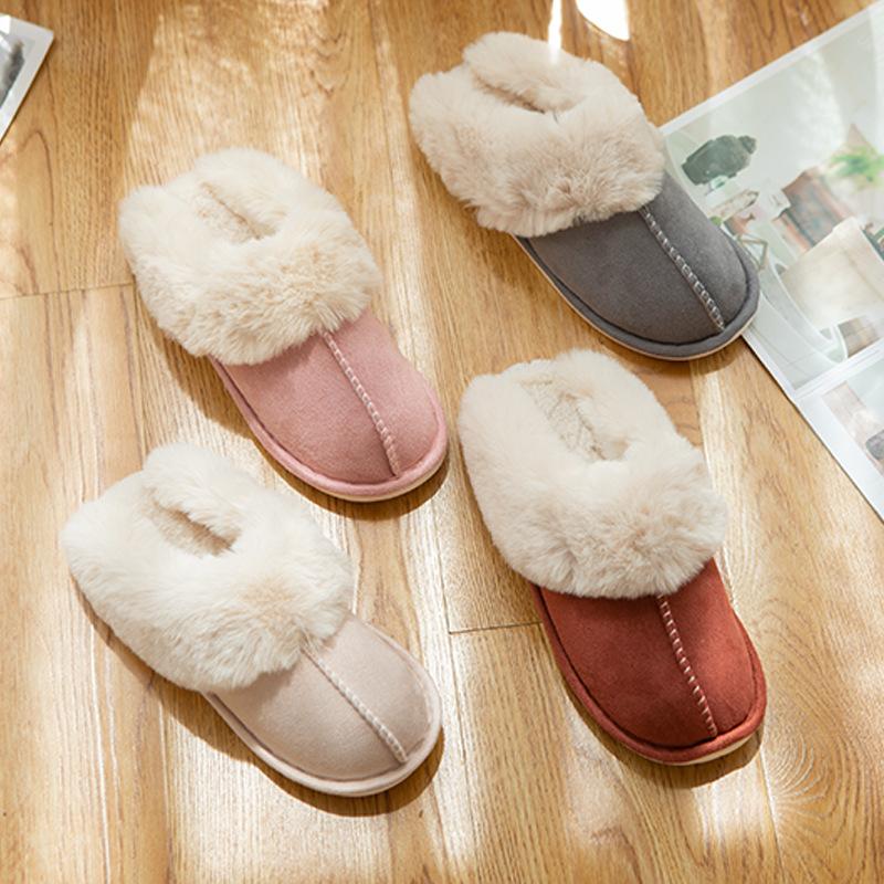 

fashionable and warm and mouth home lovers Autumn winter 2020 cotton slippers, anti slip thick soled plush, Black