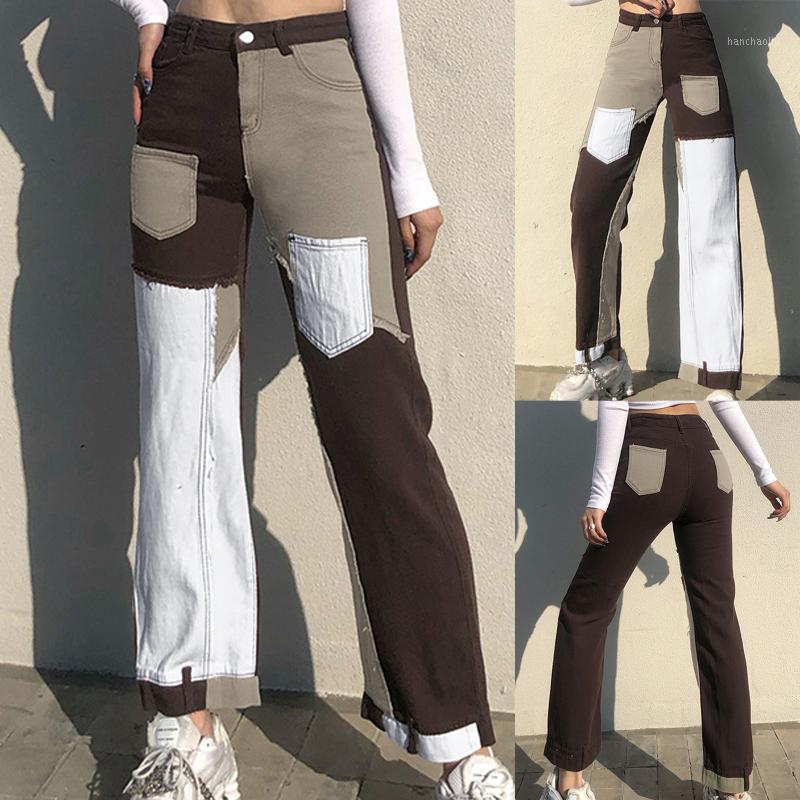 

Women High Waist Jeans Wide Leg Denim Pants Blue Casual Baggy Trousers Ladies Patchwork Streetwear Loose Harajuku Straight Pants1, As shown