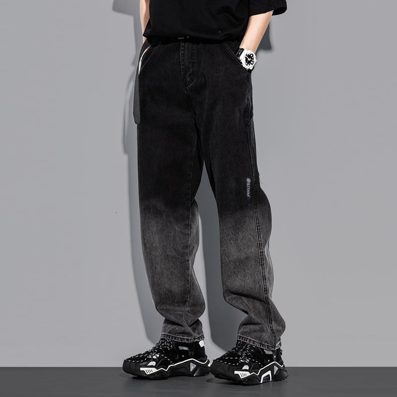 

2021 New Fashion Streetwear Men Jeans Loose Retro Grad Color Straight Fit Hip Hop Denim Pants Hombre High Quality Wide Leg Trousers Ol8e, Blue