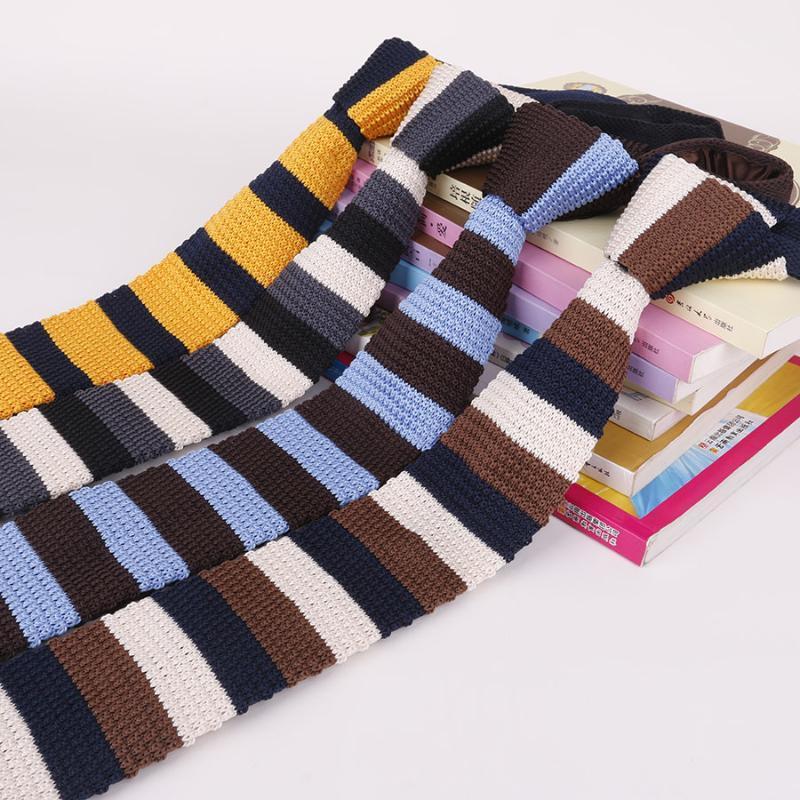 

Neck Ties 2021 5cm Knit Tie Casual Korean Flat-head Narrow Striped Necktie Men's Knitting For Wedding Dress1