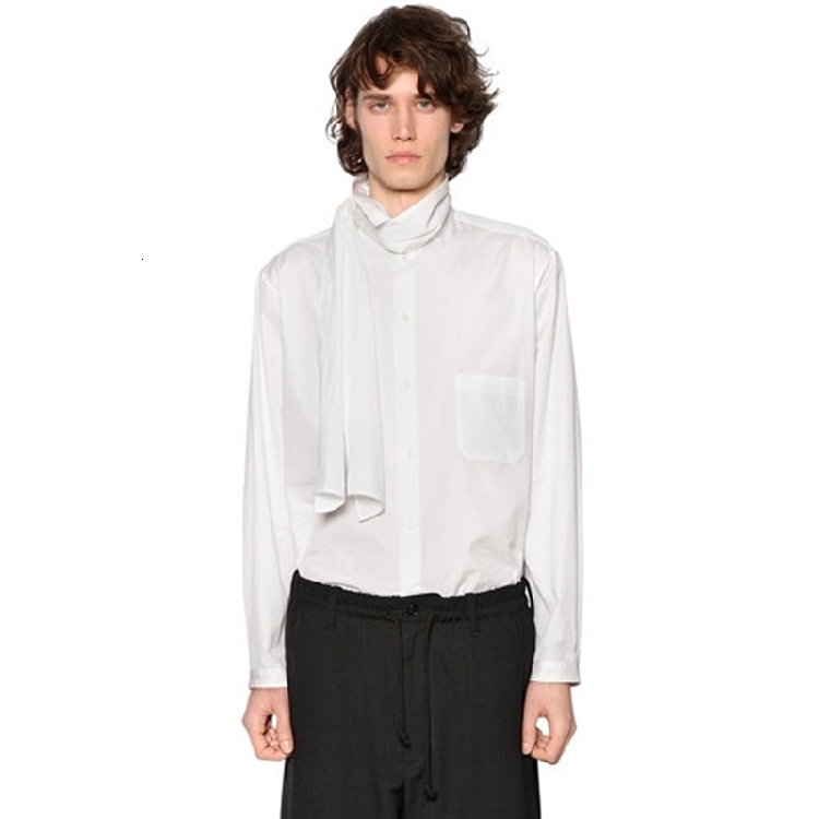 

2021 New Homemade Male Fashion Shirt Loose Cotton Neck Scarf Design Pure Versatile Color. -6xl!! UXZ8, Black