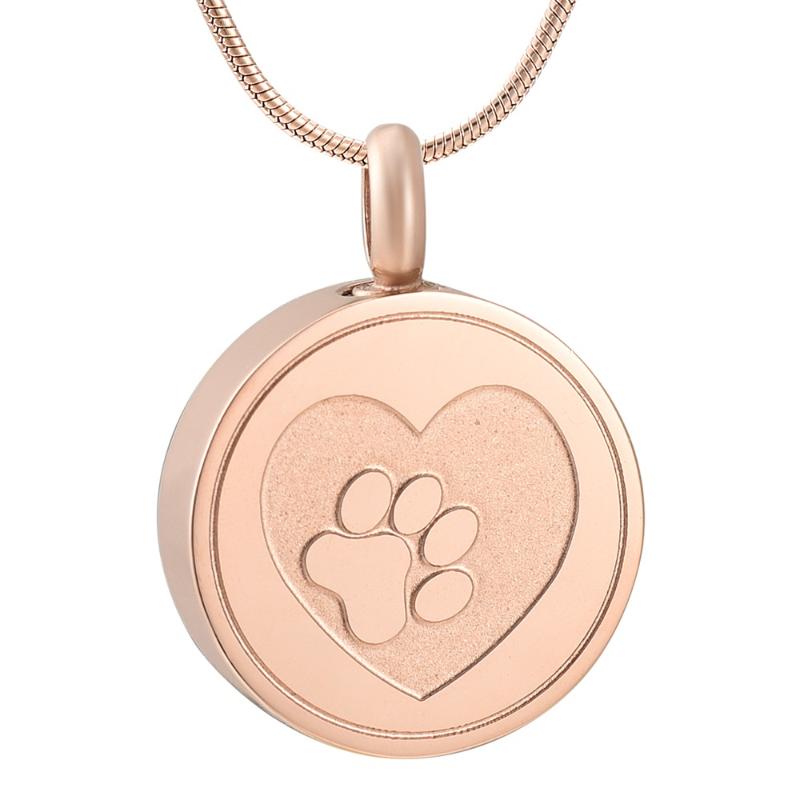 

KLH9883 Pet Print Heart Cremation Urn Locket Necklace Hold Dog/Cat Ashes Casket Keepsake Jewelry-Memorial Gift