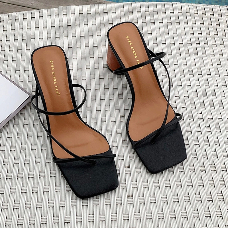 

Women Shoes Sandals Woman Pumps Slippers High Heels Classic Narrow Band Sandals Classic Chunky Heel Open Toe Ladies Slides #vX5J, Black