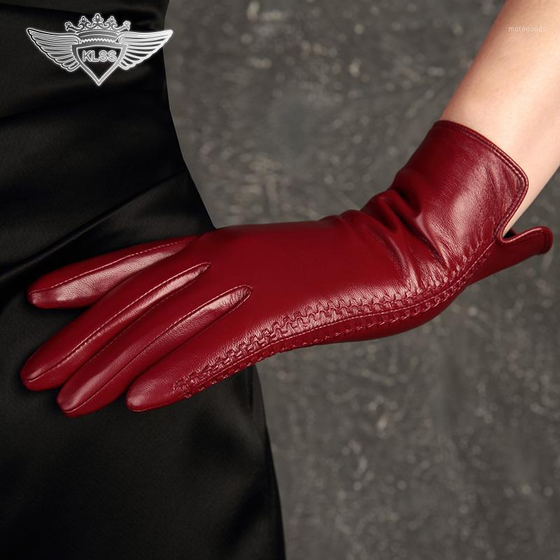 

KLSS 2020 Brand Genuine Leather Women Gloves High Quality Goatskin Gloves Winter Elegant Lady Sheepskin Glove Fashion Trend 221