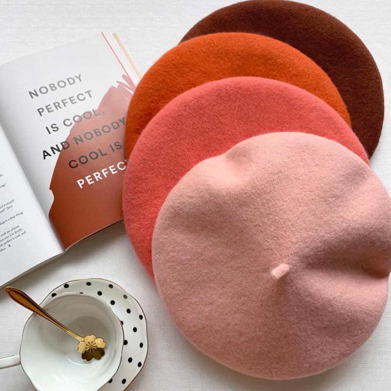 

Dolphin Women 90% Wool Mushroom Berets Autumn Winter Purplish Red Knitting Artist Cap Painter Beanie Hat Sweet Color
