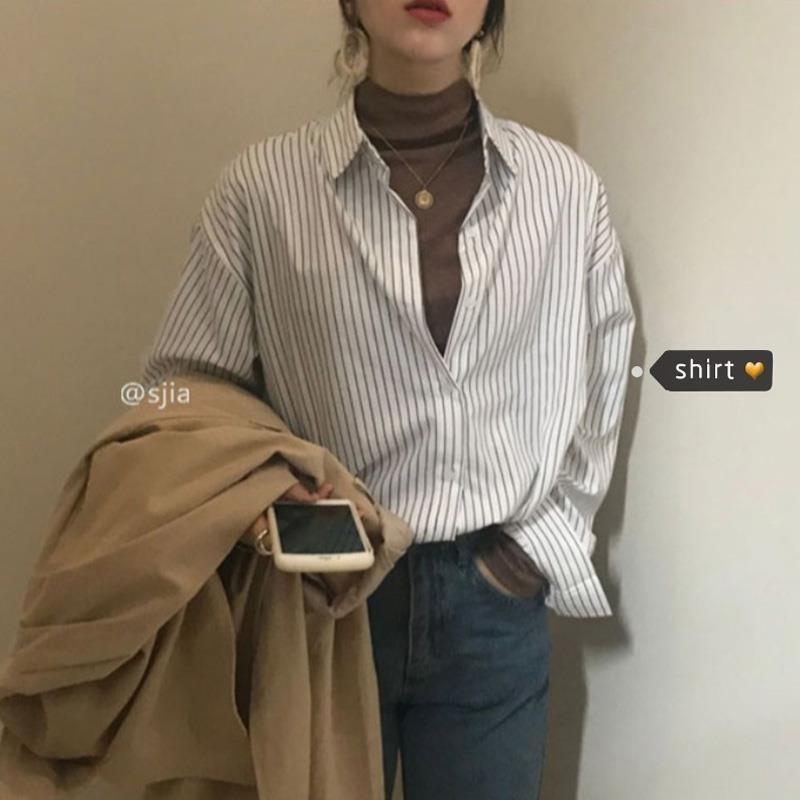 

Women's Blouses & Shirts 2022 Fashion Tops Stripe Elegant White Collared Designer Corset Shirt Womens Long Sleeve Sheer Blouse Crop Velvet K
