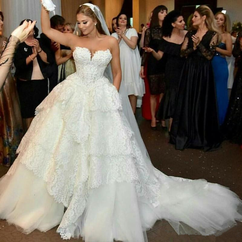 

2021 New Glamourosa Layers As a Bride Dressed in Luxury Pearls Applique Darling Nuptial Lovely Wedding Dress Dub Tulle Arabia I4TX, White