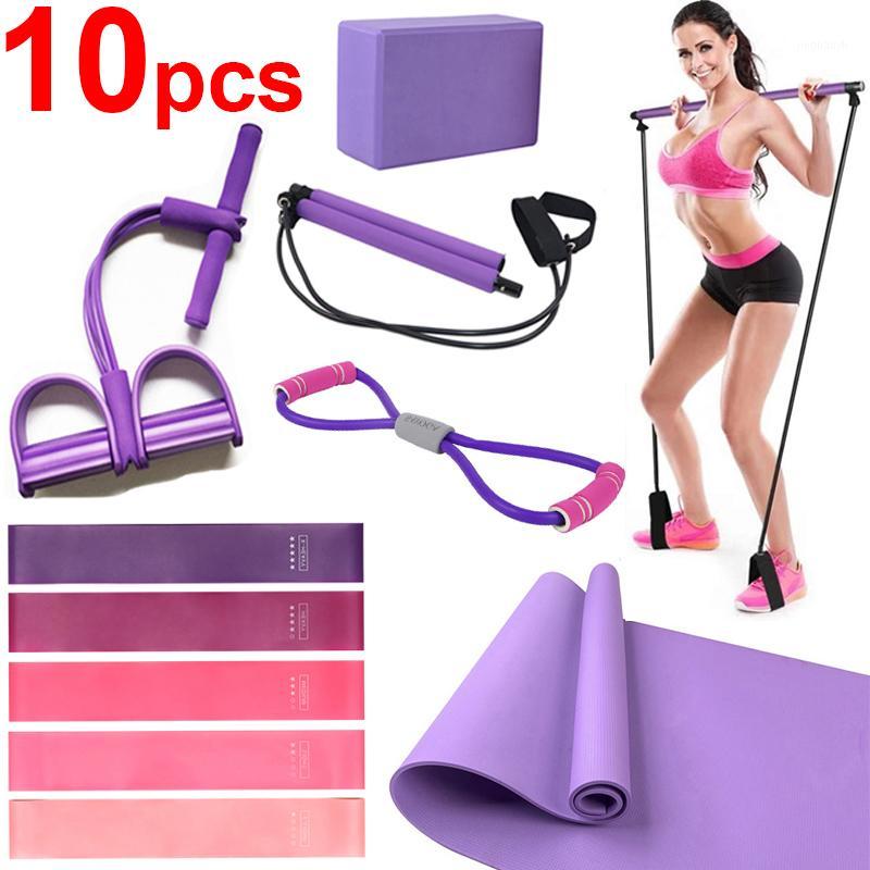 

10Pcs/set Yoga Mat Set Yoga Brick Pulling Ring Fitness Equipments Set Stretching Strap Resistance Band Training Accessories1, Red