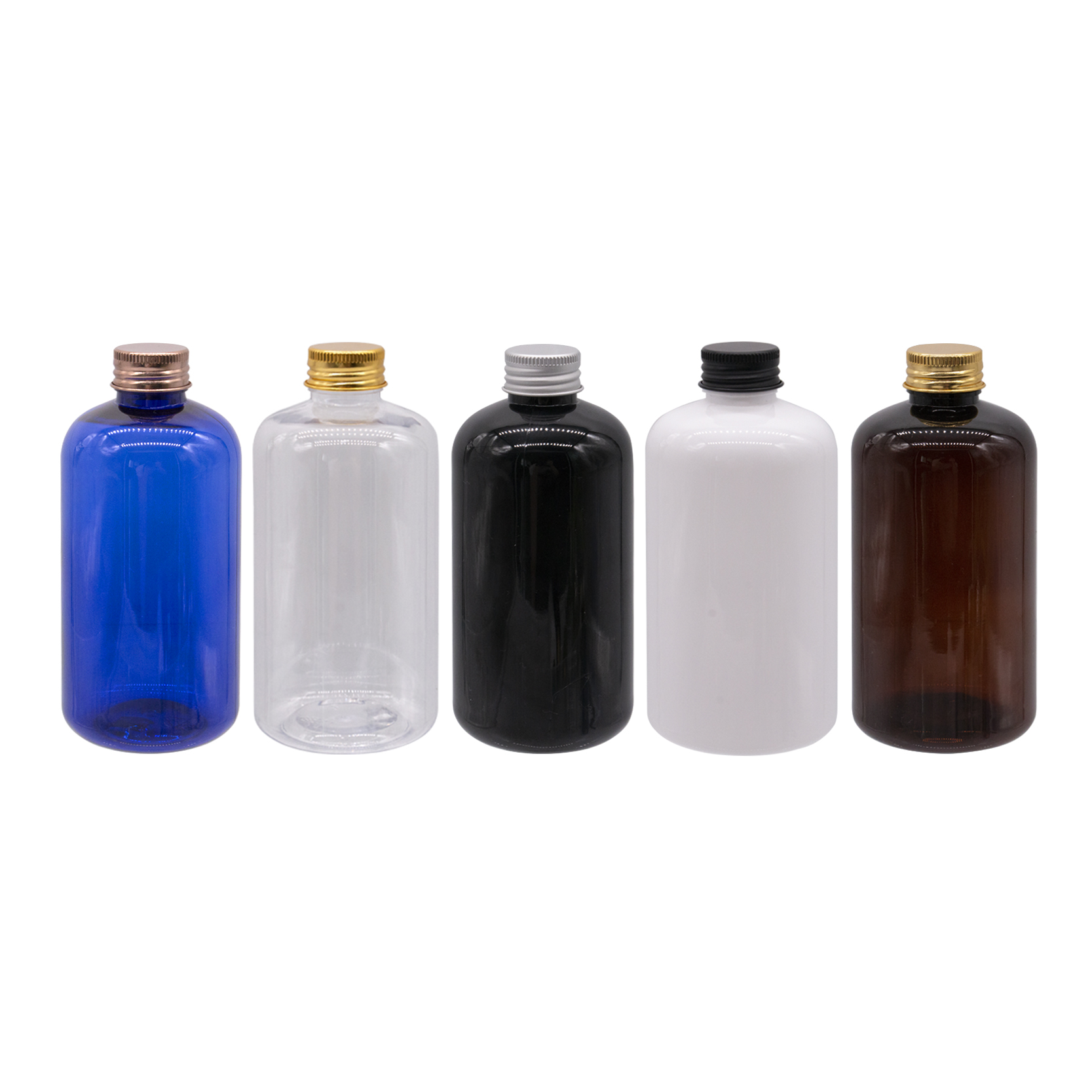 

250ml X 24 Brown Transparent Blue Cosmetic Bottle With Gold Silver Black Aluminum Screw Cap Toner Container Oil Plastic Bottles
