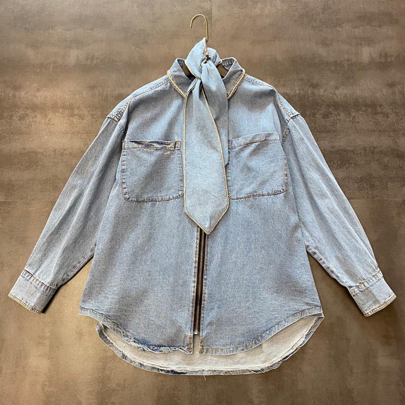 

2020 Spring New Edge Tie to Wash Cowboy Water Shirt Wear Off the Zipper Women's Shirts Hgw4, See chart