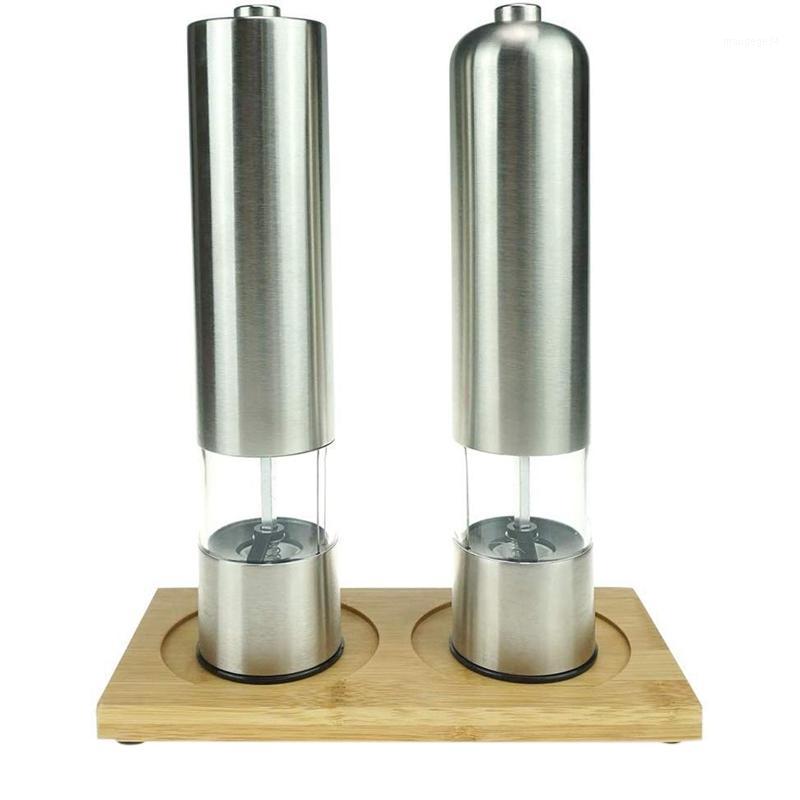 

2 Pcs Set Electric Pepper Grinder or Salt Grinder Automatic Battery Operated Stainless Steel Salt Mills or Pepper Mills1